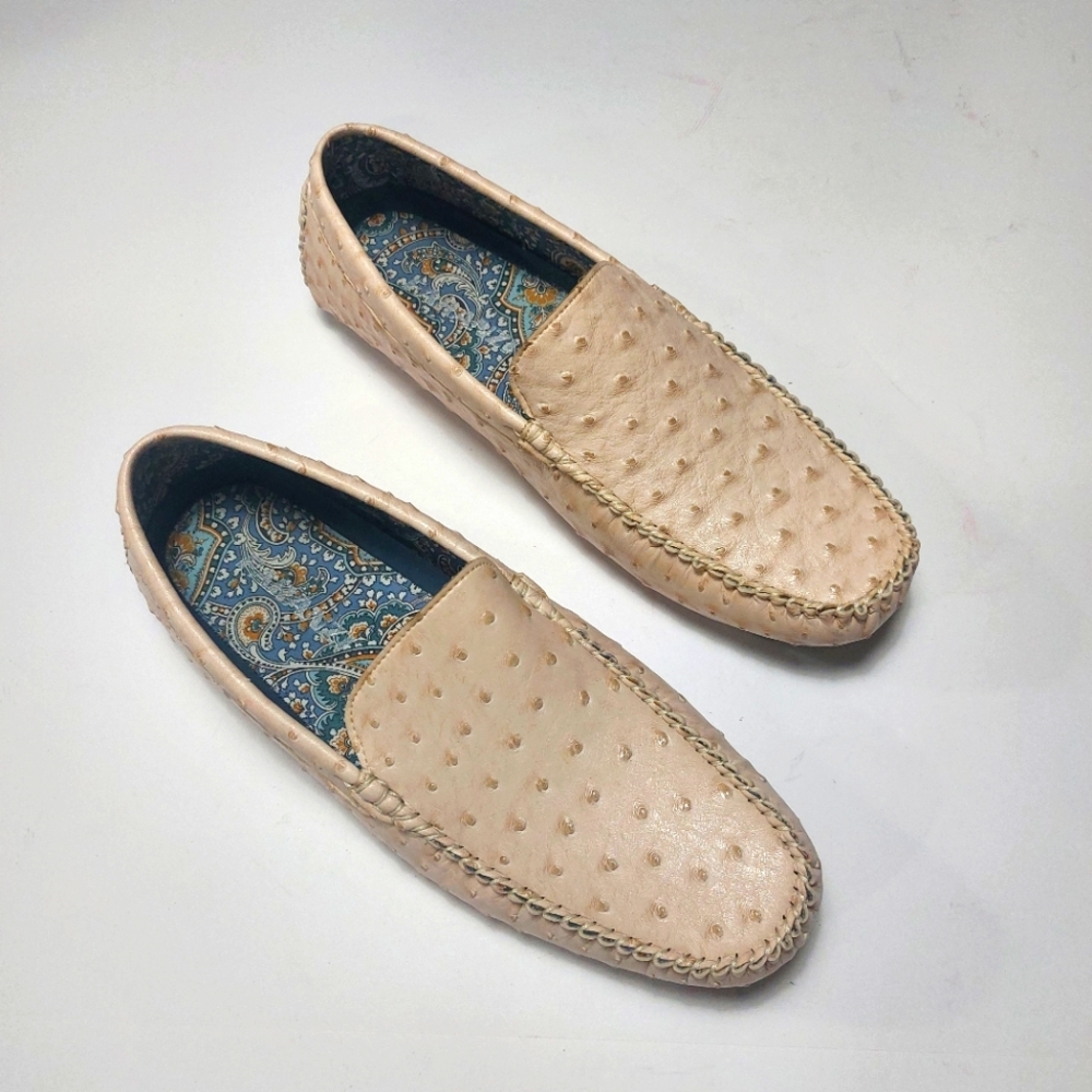 FARANZI Ostrich Pattern Imprint Driving Moccasin Shoes Size 10M